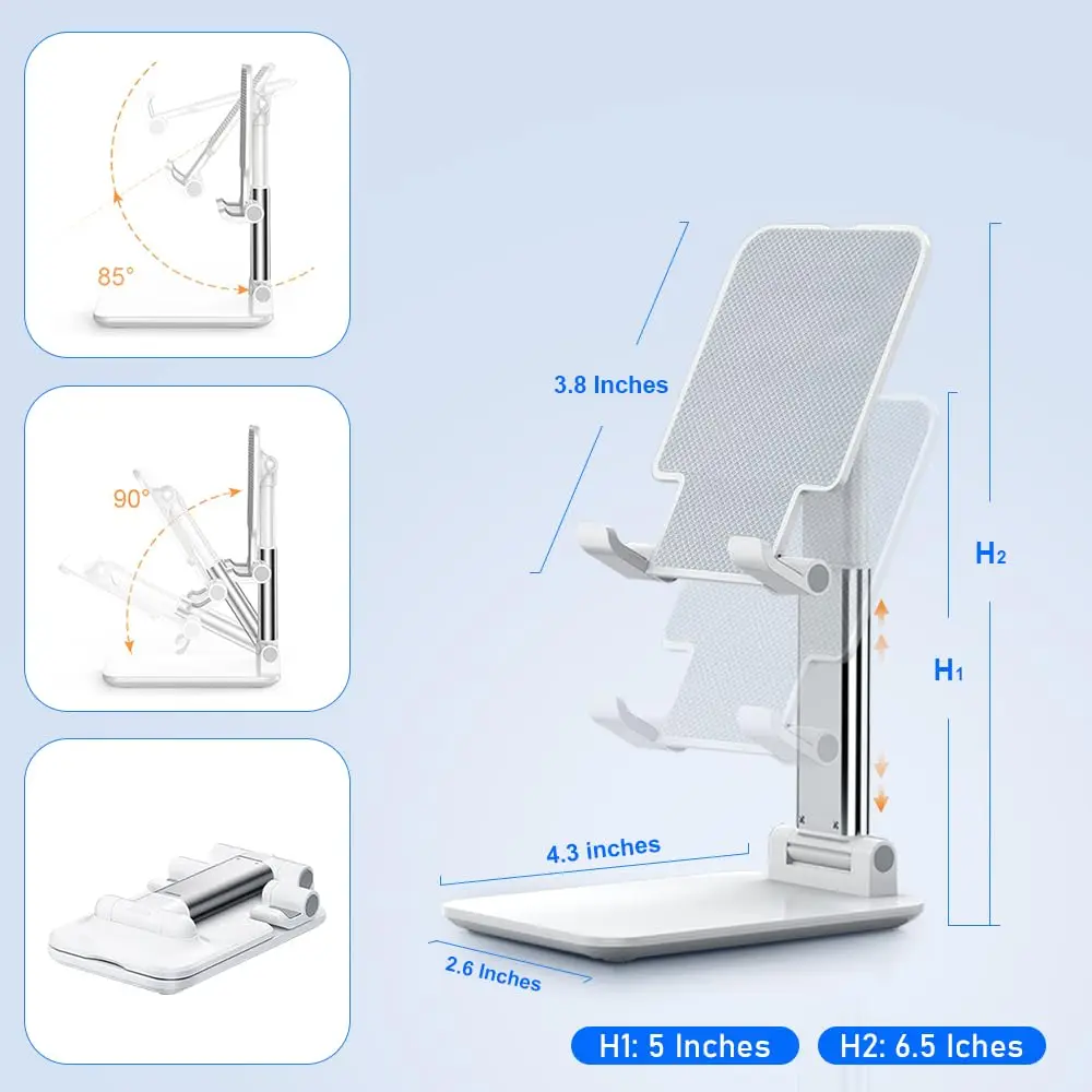 Foldable Phone Stand Adjustable Angle And Height With Silicone Pad Suitable For Desktop Fully Foldable Phone Stand Compatible