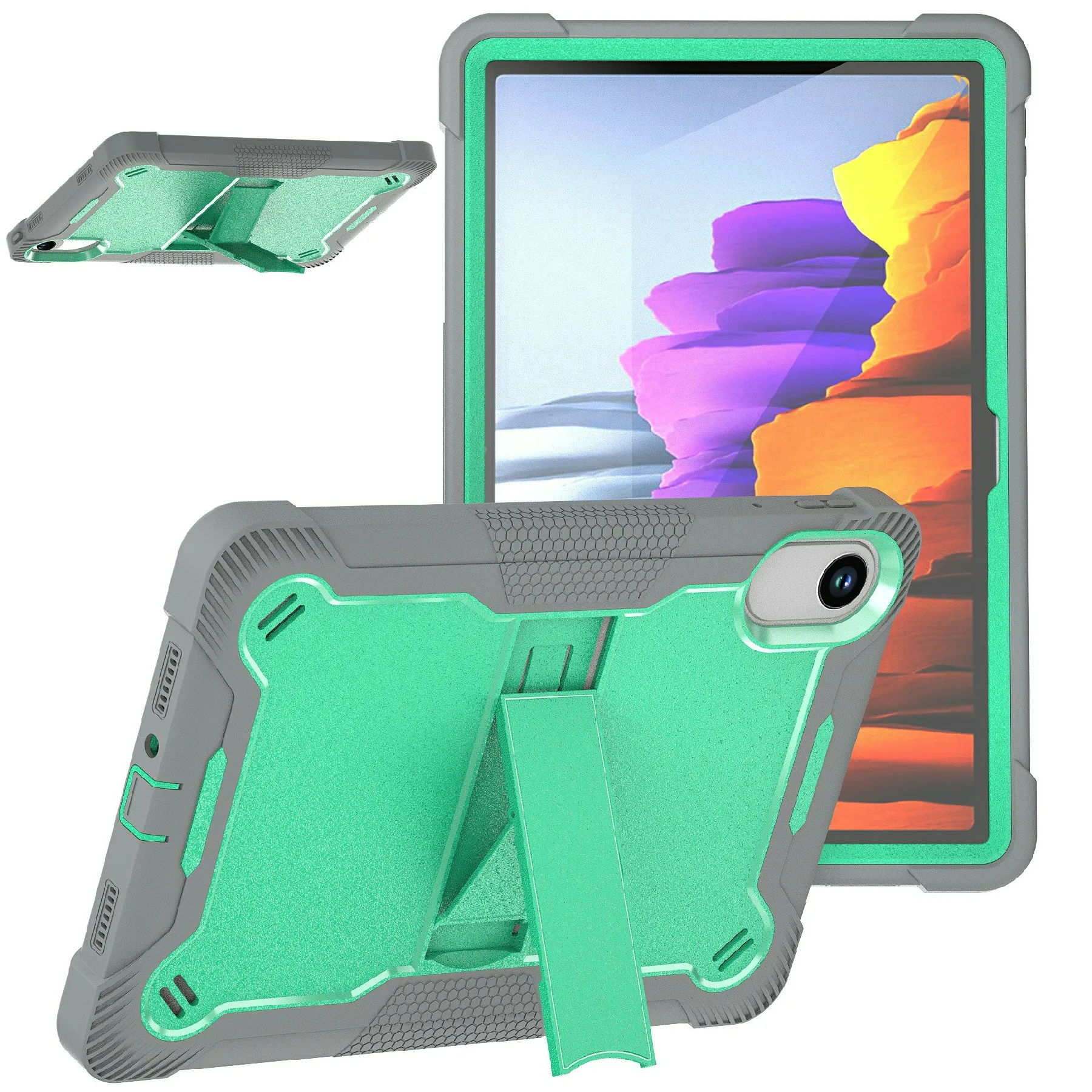 

For Xiaomi Redmi Pad 2 Case Kickstand Silicone + PC Impact Protective Tablet Cover - Mint Green / Grey