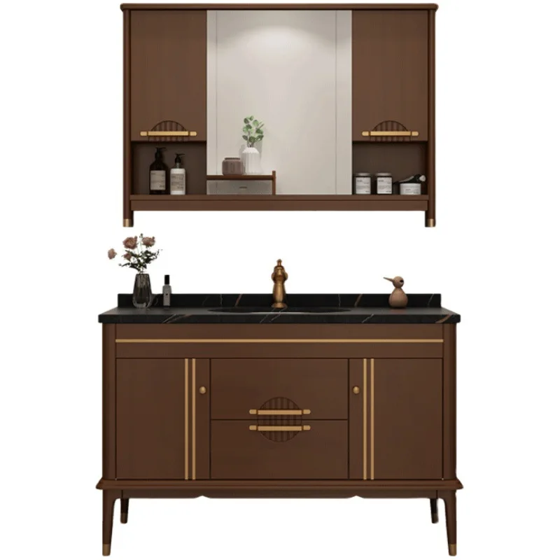 

Современный новый китайский комбинированный шкаф для ванной комнаты из сланца, напольный умывальник из массива дерева для ванной комнаты.