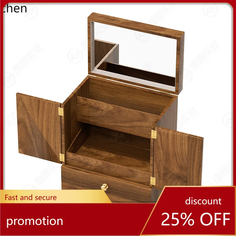 

ZML Cosmetic Storage Box Desktop Skincare Wood Grain Box Multi-layer Double-door Gift Storage Box