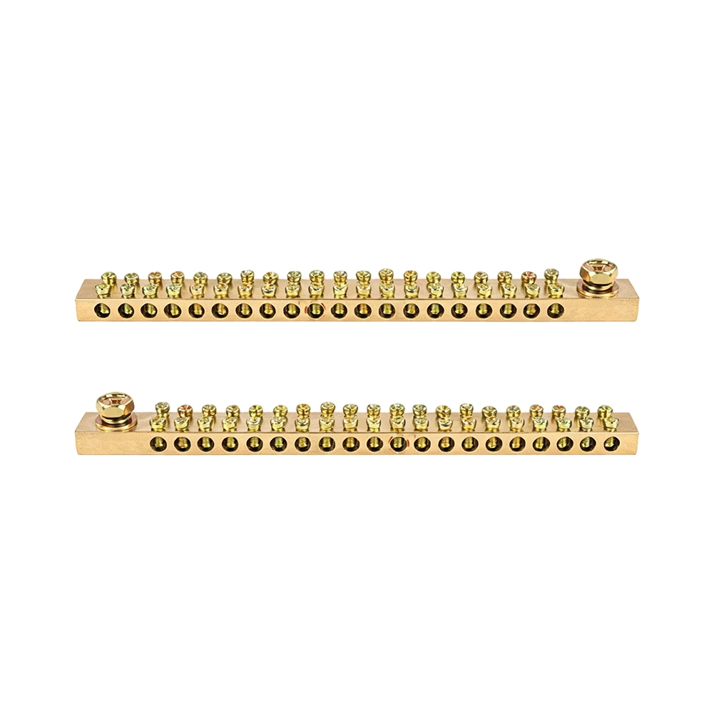 2pcs High Current Double Hole Copper Ground Busbar Terminal Block For Electrical Wiring Distribution Panel Connection Strip