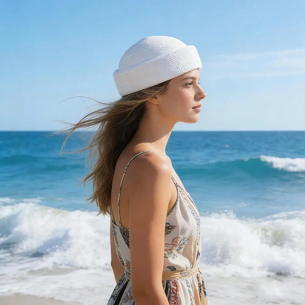 Polyester Summer Beret For Women Straw Look Pillbox Hat Japanese Retro Woven Concave Top Sun Hat Breathable Painter Cap Hat Girl