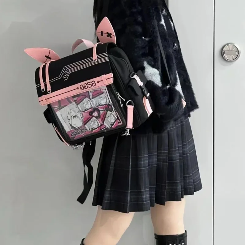 Itabag-bolsa transparente de conejo mecánico Y2k para niña, mochila exprimidora de barra versátil de gran capacidad, bolsa constante de aprendizaje,