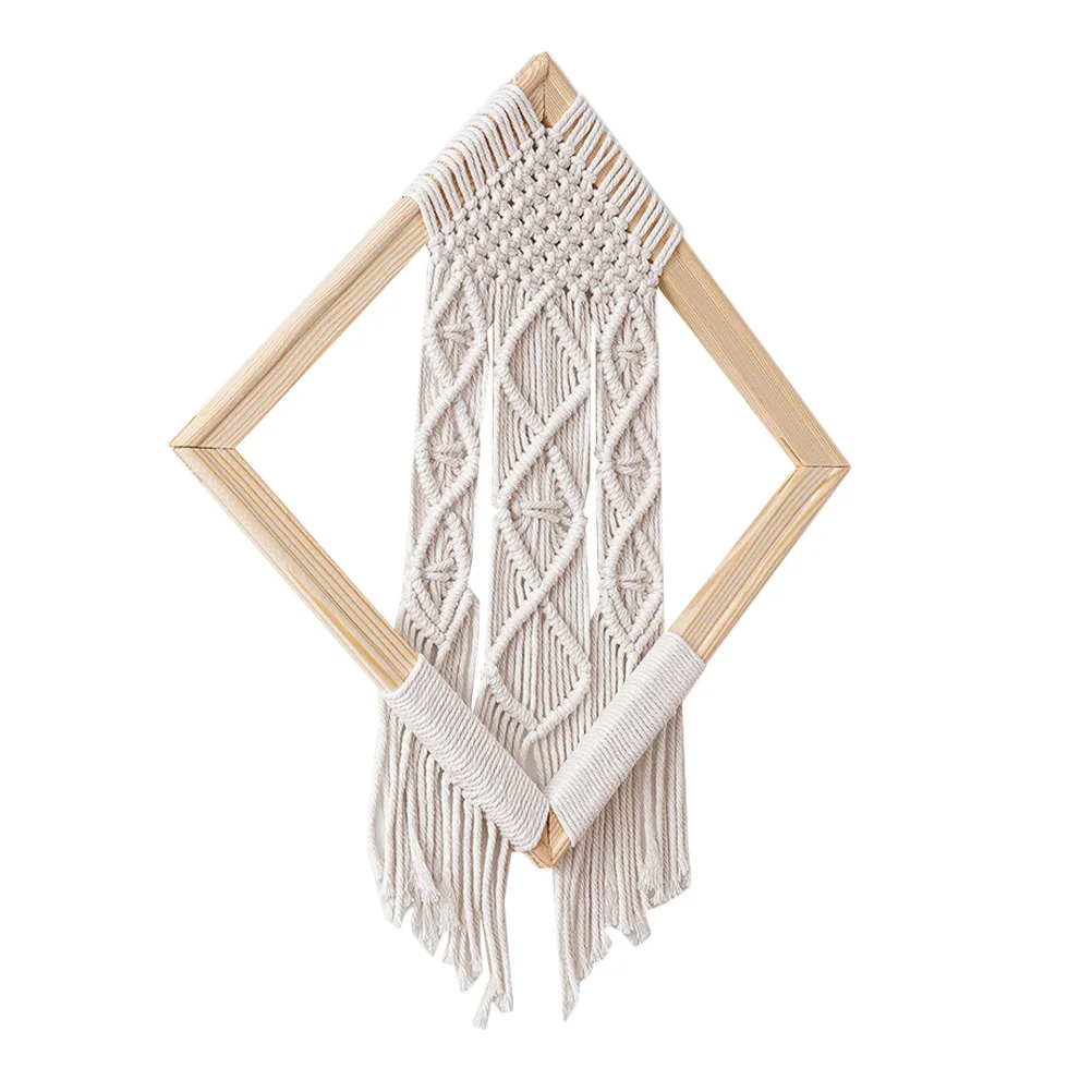 Natürliche Farbe Boho Gewebt Wandbehang Tapisserie Nordic Stil Hohl Rahmen Dekorative Quaste Anhänger Zimmer Ornament