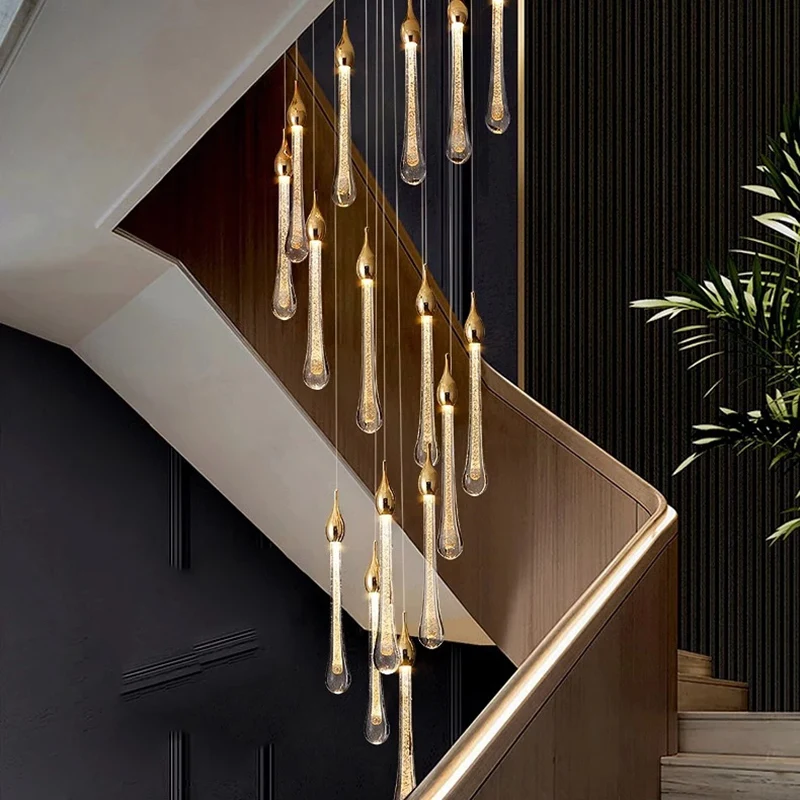 ثريا كريستالية لتزيين المنزل الحديث، مصباح قلادة للدرج، أضواء قلادة لغرفة المعيشة، إضاءة داخلية