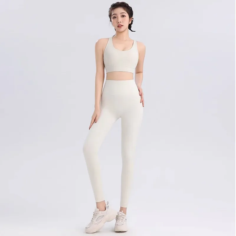 Ensemble de yoga respirant pour femme, vêtements de sport imbibés, vêtements d\'entraînement, haut court, legging taille haute, soutien-gorge de