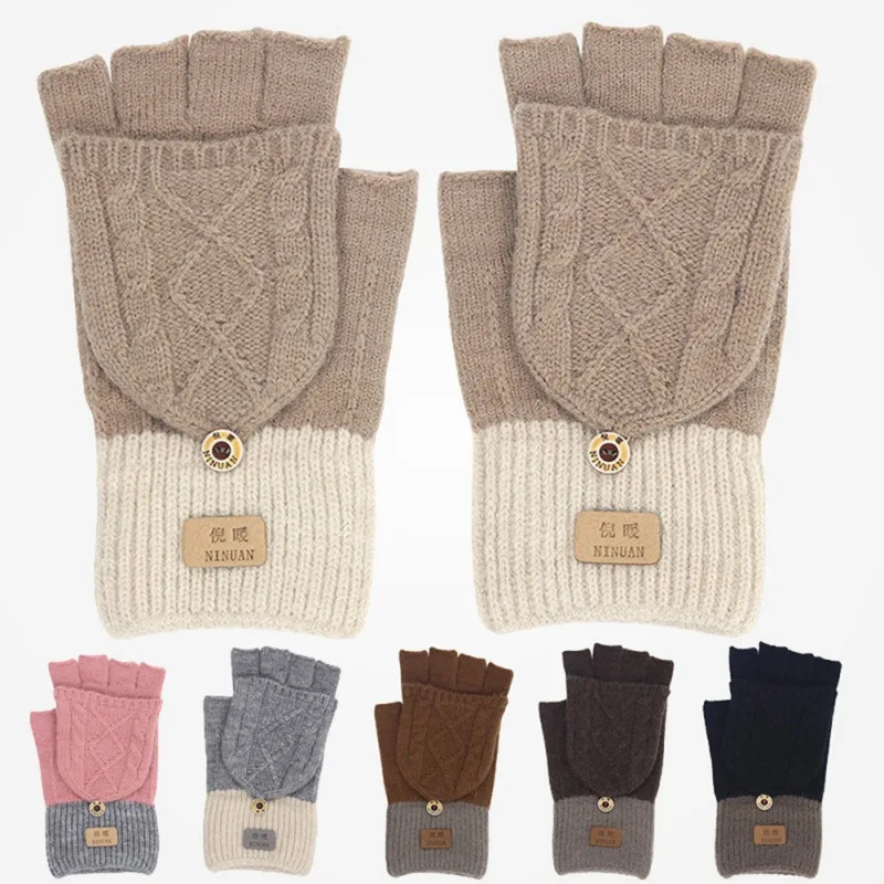 Winter Warme Handschuhe Strick Flip Fingerlose Thermische Handschuhe Student Bequeme Halb Finger Handschuhe Gestrickte Handschuhe Schnee Fäustlinge