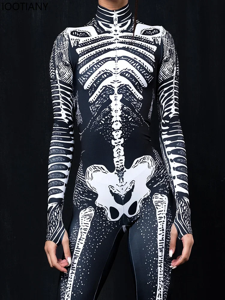 بدلة كوسبلاي للجنسين مطبوعة على شكل جمجمة للهالوين مثيرة بهيكل عظمي زومبي بدلة كوسبلاي للعطلات بدلة رعب للحفلات كرنفال