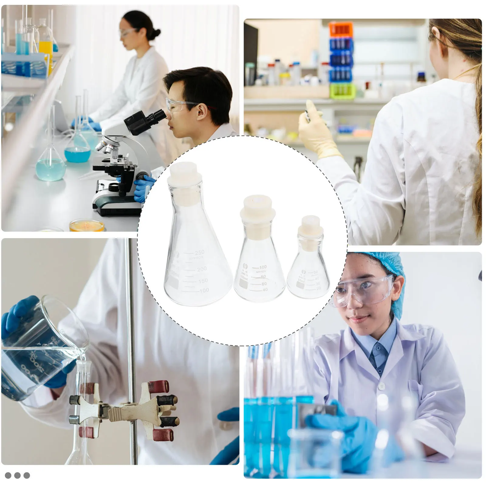 

3Pcs Glass Conical Flask Durable Odorless Clear Scale Accurate Measurement No Bubbles Smooth Rounded School Chemistry