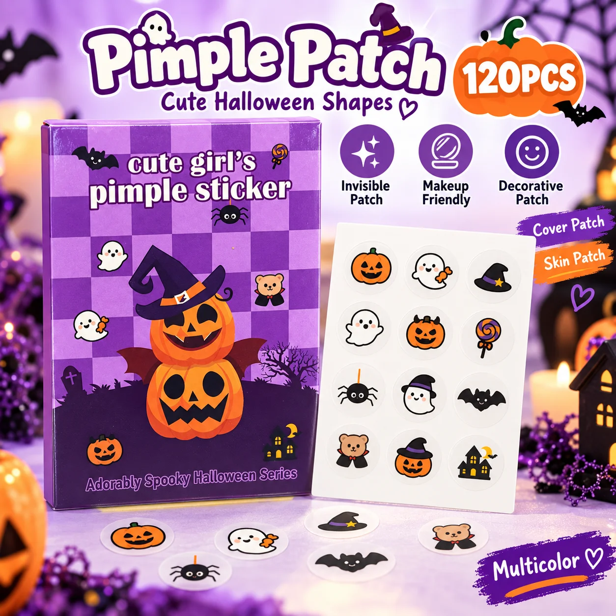 Halloween Acne Patches Salicylic Acid Hydrocolloid Pimple Patches Multi Color Spot Cover Stickers Makeup Patch