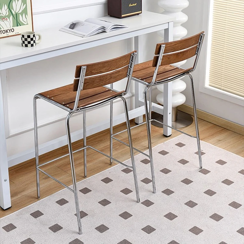 

Wood Office Bar Chairs Nordic Designer Outdoor Modern Aluminum Aesthetic Design Bar Chairs Metal Wood Cadeira Home Furniture
