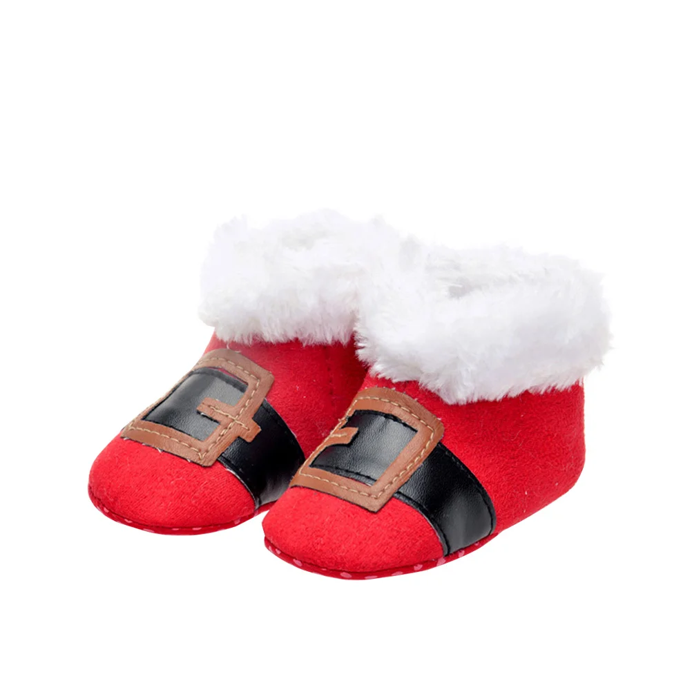 1 paar baby-wandelschoenen 2 yards rood kerstontwerp warm koraalfleece antislip babyschoenen voor 0-1 jaar oude kinderen comfortabel
