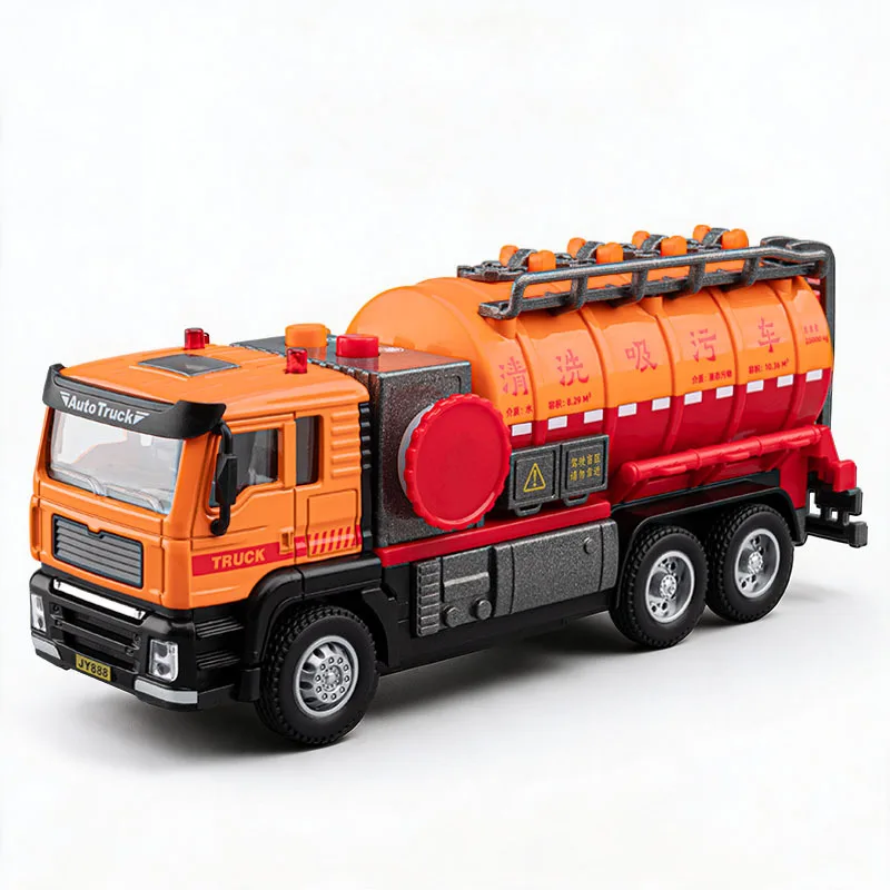 1:50 Alloy Electric Cleaning Sewage Suction Truck Toy Pull‑Back Car Model with Light Sound One‑Key Auto Suction Drain