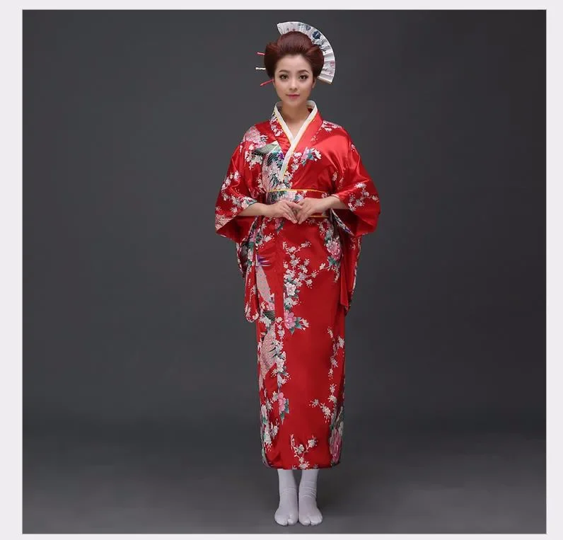 

Fashion National Trends Women Sexy Kimono Yukata With Obi Novelty Evening Dress Japanese Cosplay Costume Floral One Size