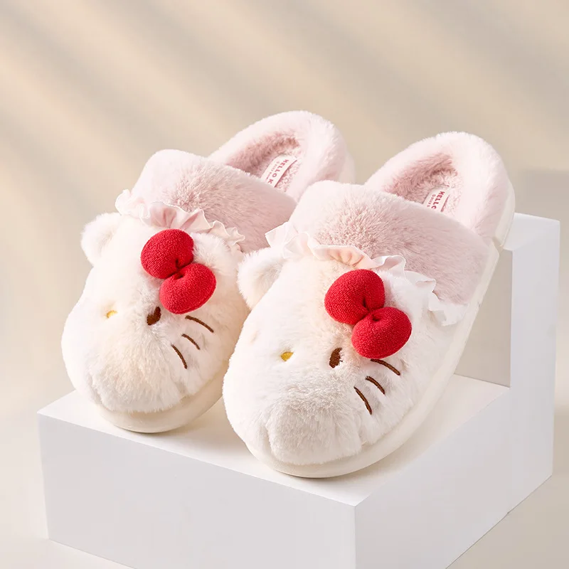 Cute Hello Kittys Cotton Slippers Girl Wear Outside Baotou Anime Kawaii Cartoon Autumn Winter New Home Flat Cotton Slippers