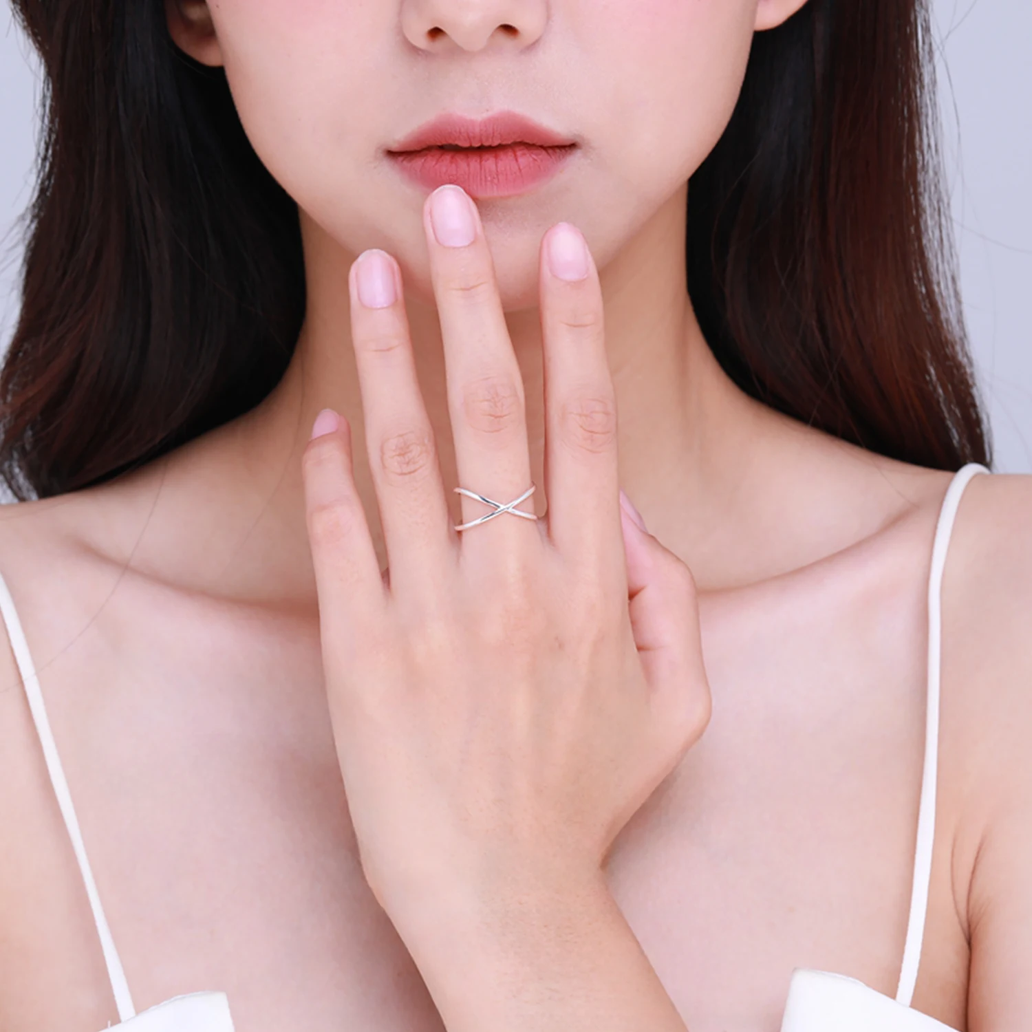 Modian Glossy Simple Letter Cross Shape Ring for Women Fashion  925 Sterling Silver Adjustable Free Size Ring Fine Jewelry Gift