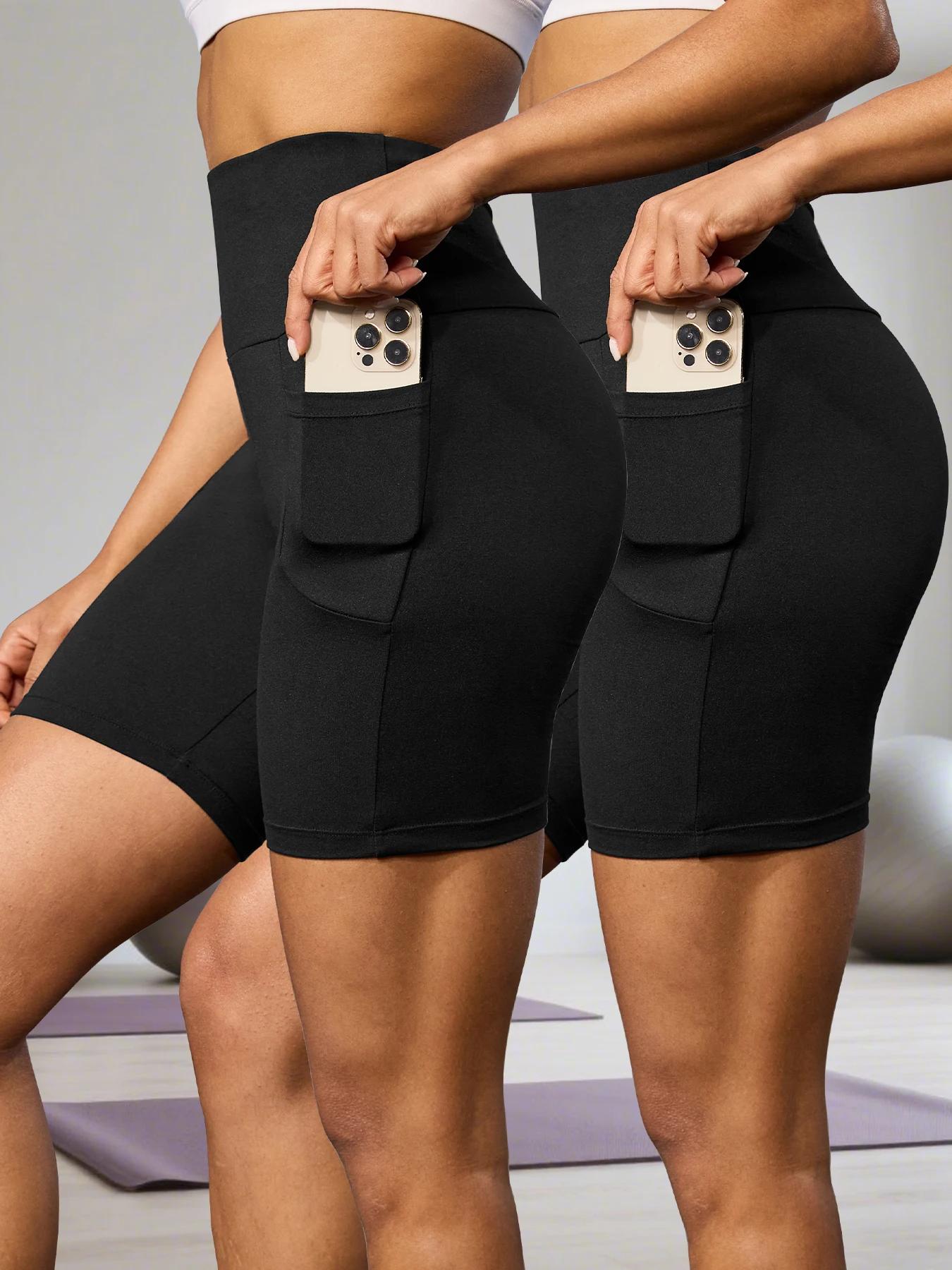 

2 пары женских велосипедных шорт с карманами, высокой талией, супермягкие, непрозрачные, с эффектом коррекции живота, для бега и йоги