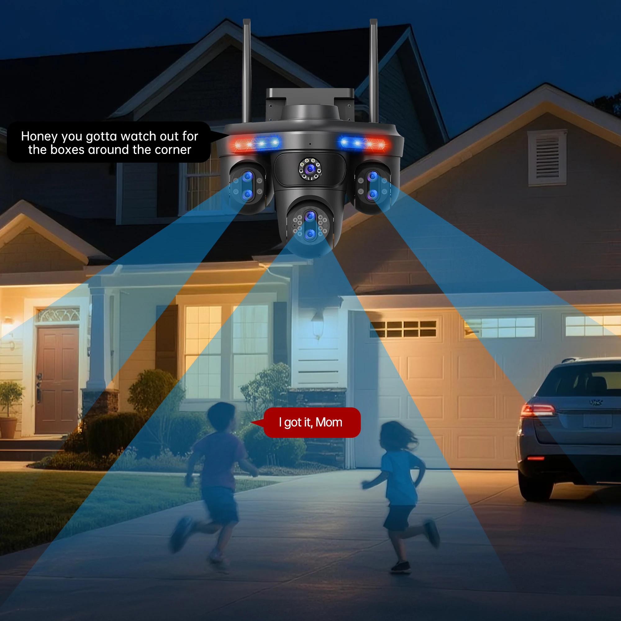 GEYUNE 35MP WiFi IP Camera 4 Screens 7 Lens 10X Zoom Outdoor Wireless PTZ Security Cam Auto Tracking CCTV Surveillance Camera