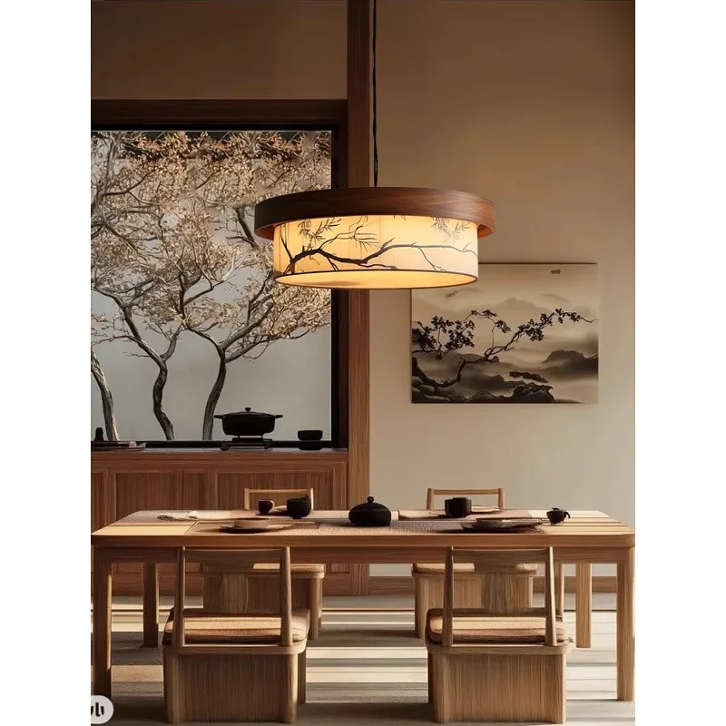 Lustre de sala de estar pintado em madeira com folhas de bambu para sala de estar e quarto