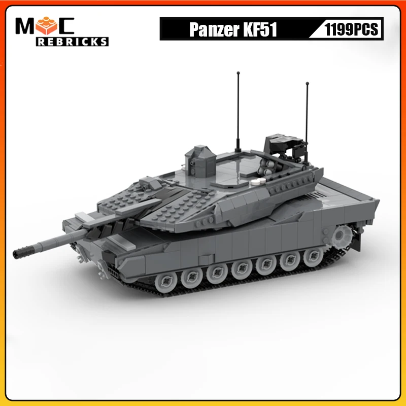 MOC Building Blocks Panzer KF51 German Main Battle Tank Tracks Armored Vehicle DIY Technology Bricks Toys Sets Kid\'s Xmas Gifts