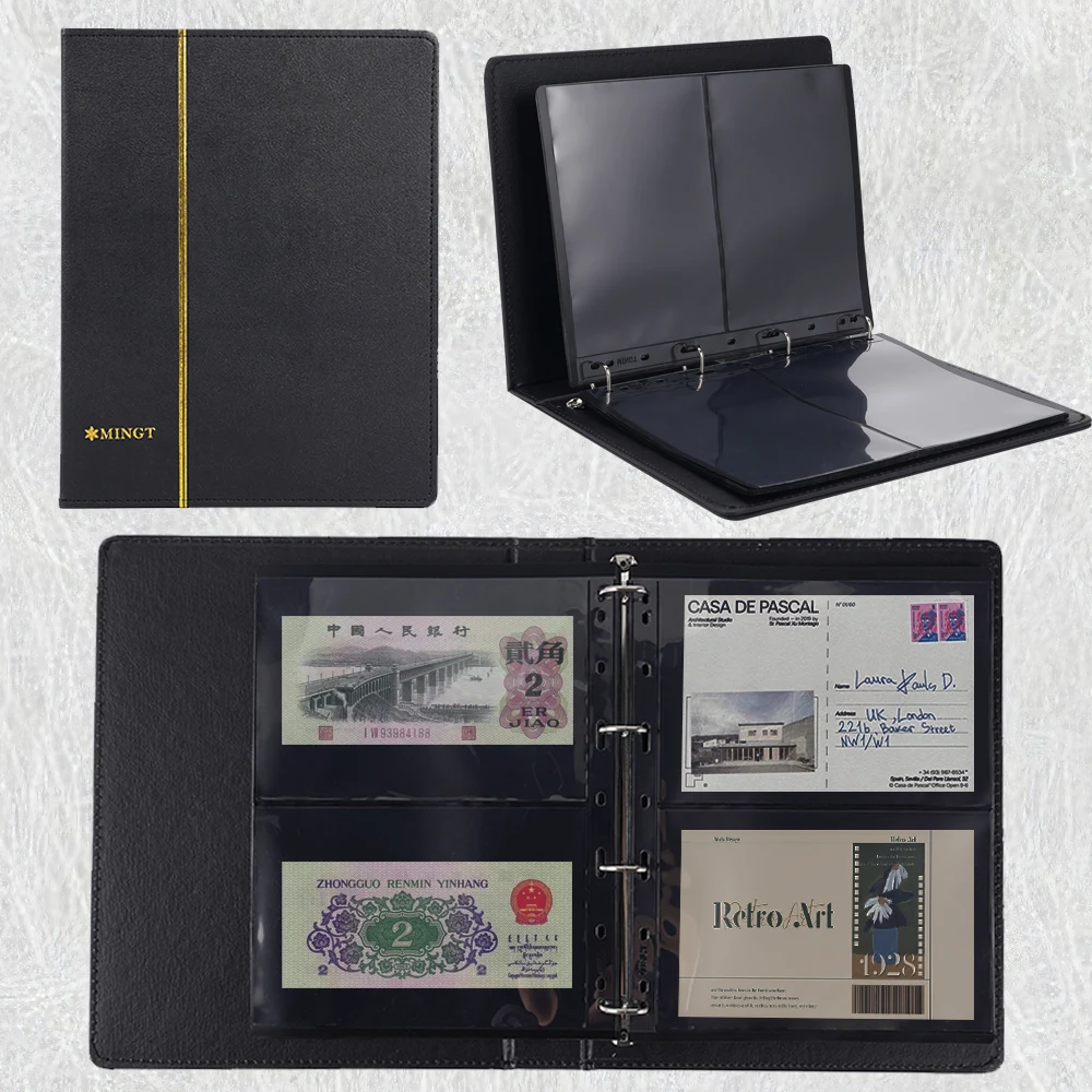 PCCB MINGT 10 Feuilles Intérieures D'album 9 Trous – Noires Double Face – Pour Timbres, Billets, Collection – A4 28 X 21,5 Cm