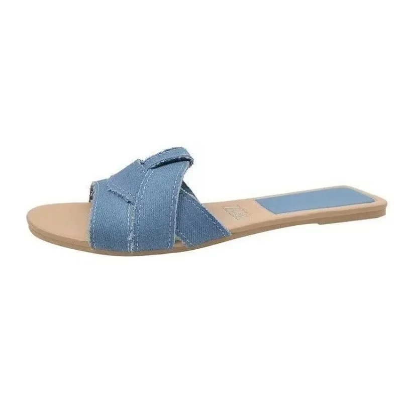 Women Wear Slippers New Women\'s Shoes Square Head Cross Flat 2024 Summer Sandals Simple Flip-flops