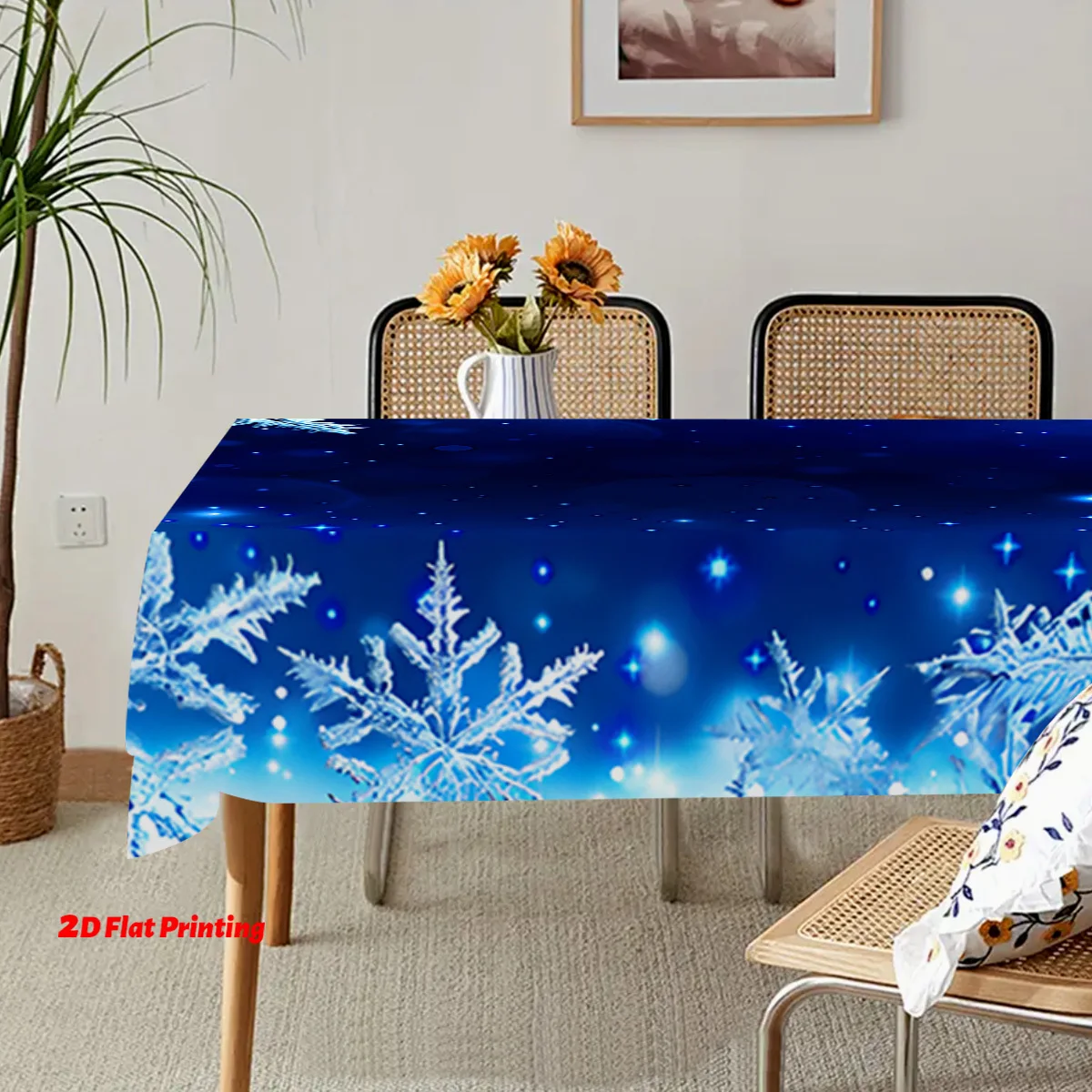 Bubble Kiss Dining Room Tablecloth Kitchen Decorative Blue Snowflake Pattern Tablecloth for Table Rectangular Tablecloth,