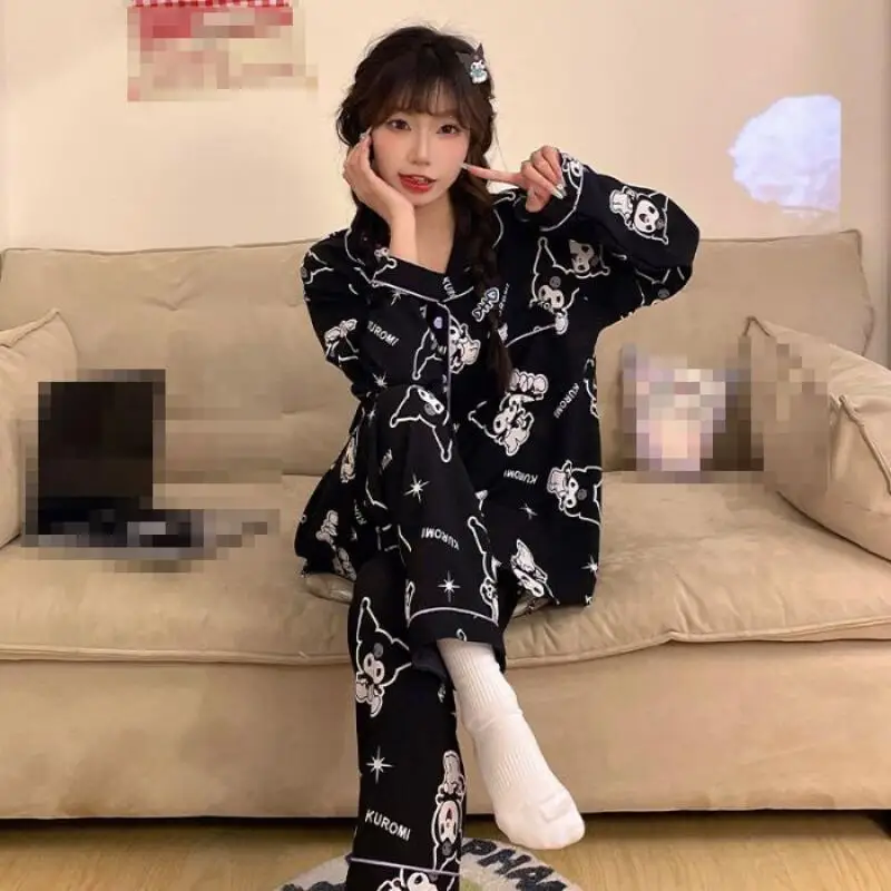 

Women's Spring Autumn Long Sleeved Pajamas Set Sweet Cartoon Print Girl's Trousers Home Wear New Fashion Two Piece Anime Tops