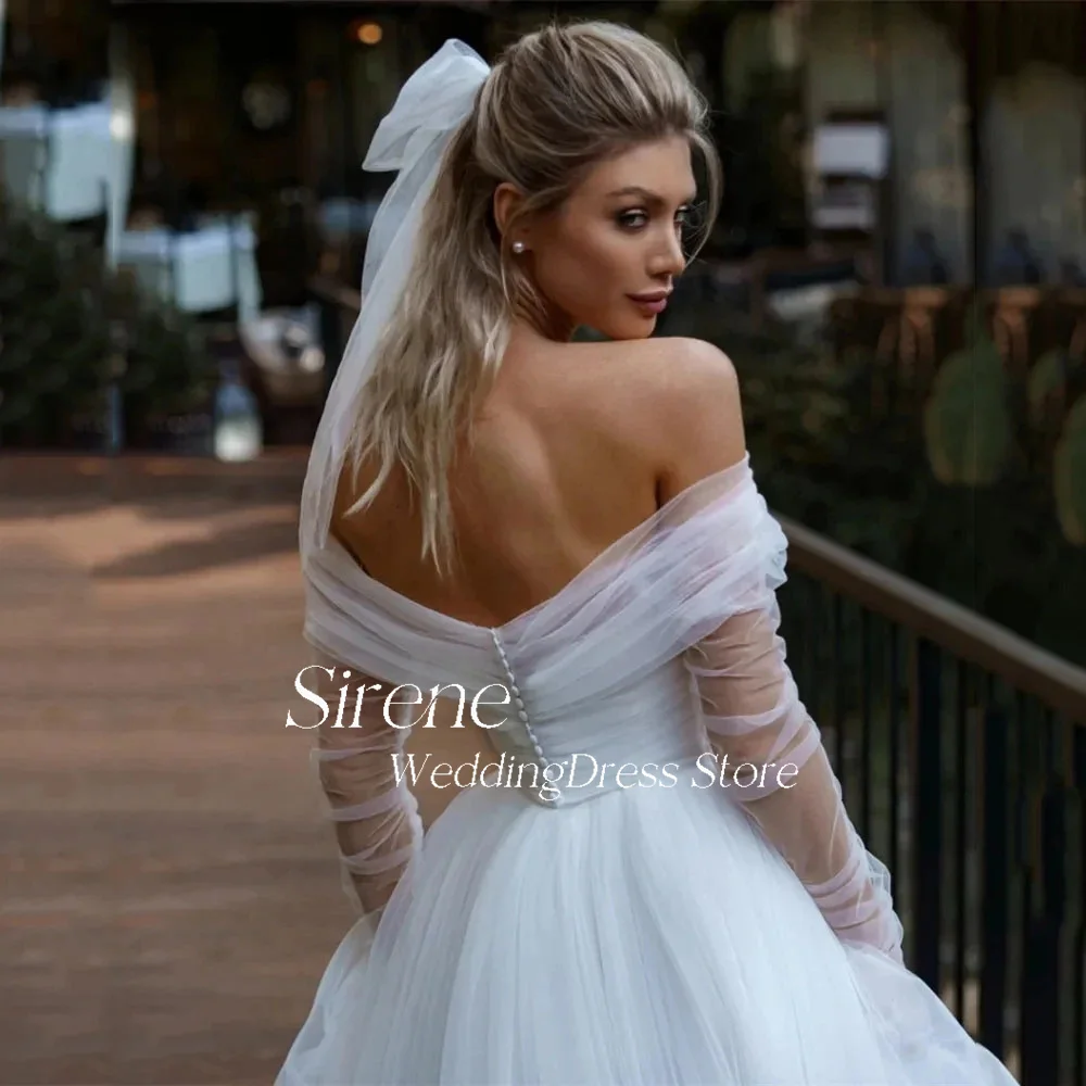 Sirene Elegante Off Shoulder Strapless Tule Trouwjurk A-Lijn Mouwloos Liefje Rugloze Vlek Prom Jurken Robe De Mariée