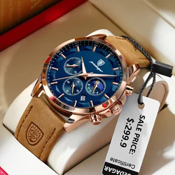 POEDAGAR Sports Luxury Men Quartz Watch Waterproof Chronograph Luminous Date Man Wristwatch Business Leather Men's Watches Clock