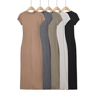 Vestidos de manga corta para mujer 2025, vestidos largos de verano, vestidos negros sexys de una pieza, ropa vintage, vestido midi ajustado de punto