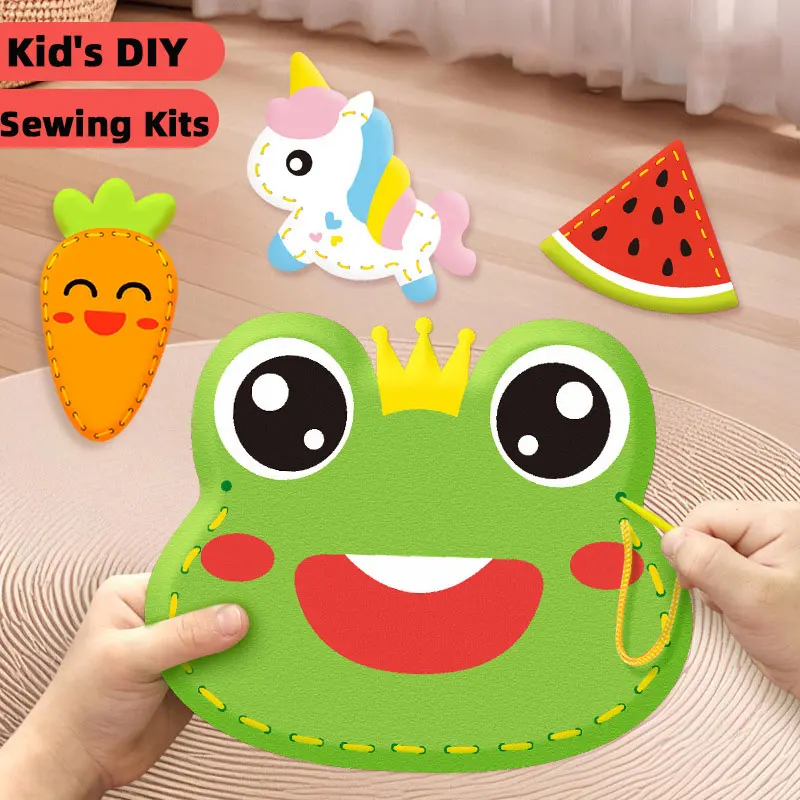 

Sewing Kit for Beginner Kids Arts Crafts Cute Cartoon DIY Projects of Stuffed Animal Dolls Pendant Shoulder Bag Threaded Toys