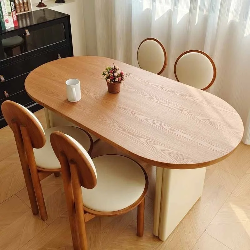 HYS French retro solid wood oval dining table and chair combination medium guge living room home size apartment dining table