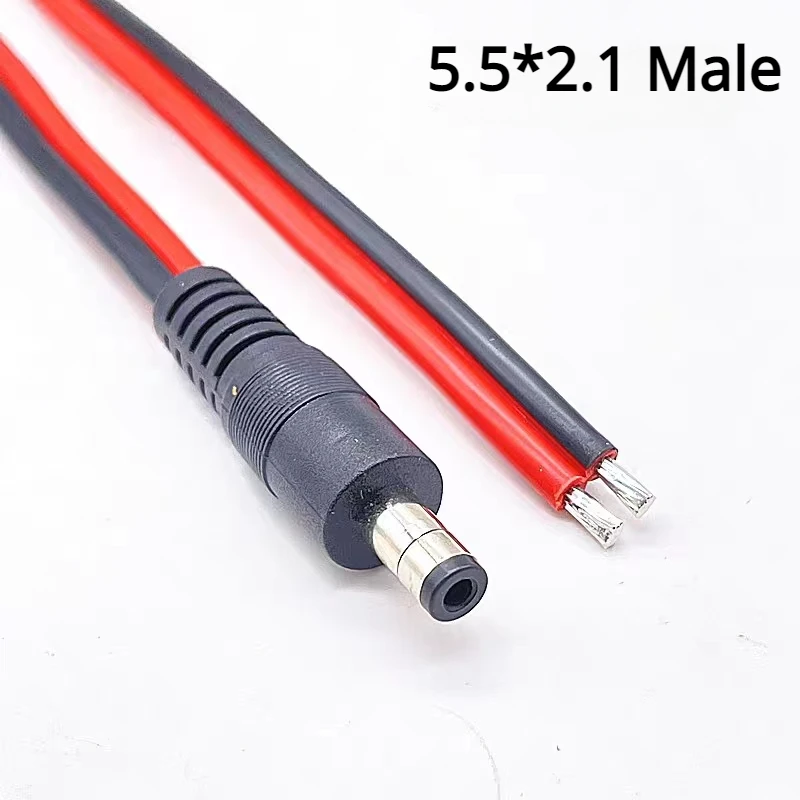 2.1 x 5.5mm 5.5*2.5MM 14AWG DC Male Female Power Pigtail Cable Connector Wire 180W 16A DC Power Barrel Connectors 30CM