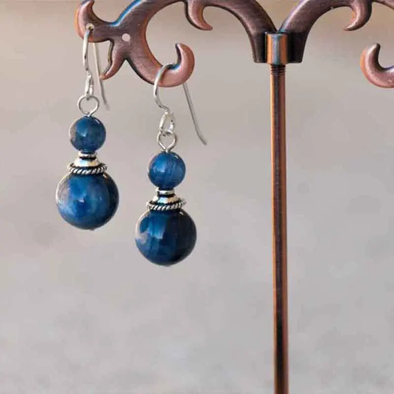 أقراط نسائية عصرية بتصميم ريترو أزرق، مجوهرات أنيقة، أقراط متدلية بقلادة خرز دائرية، مصنوعة من سبيكة معدنية مرصعة بأحجار كريم...