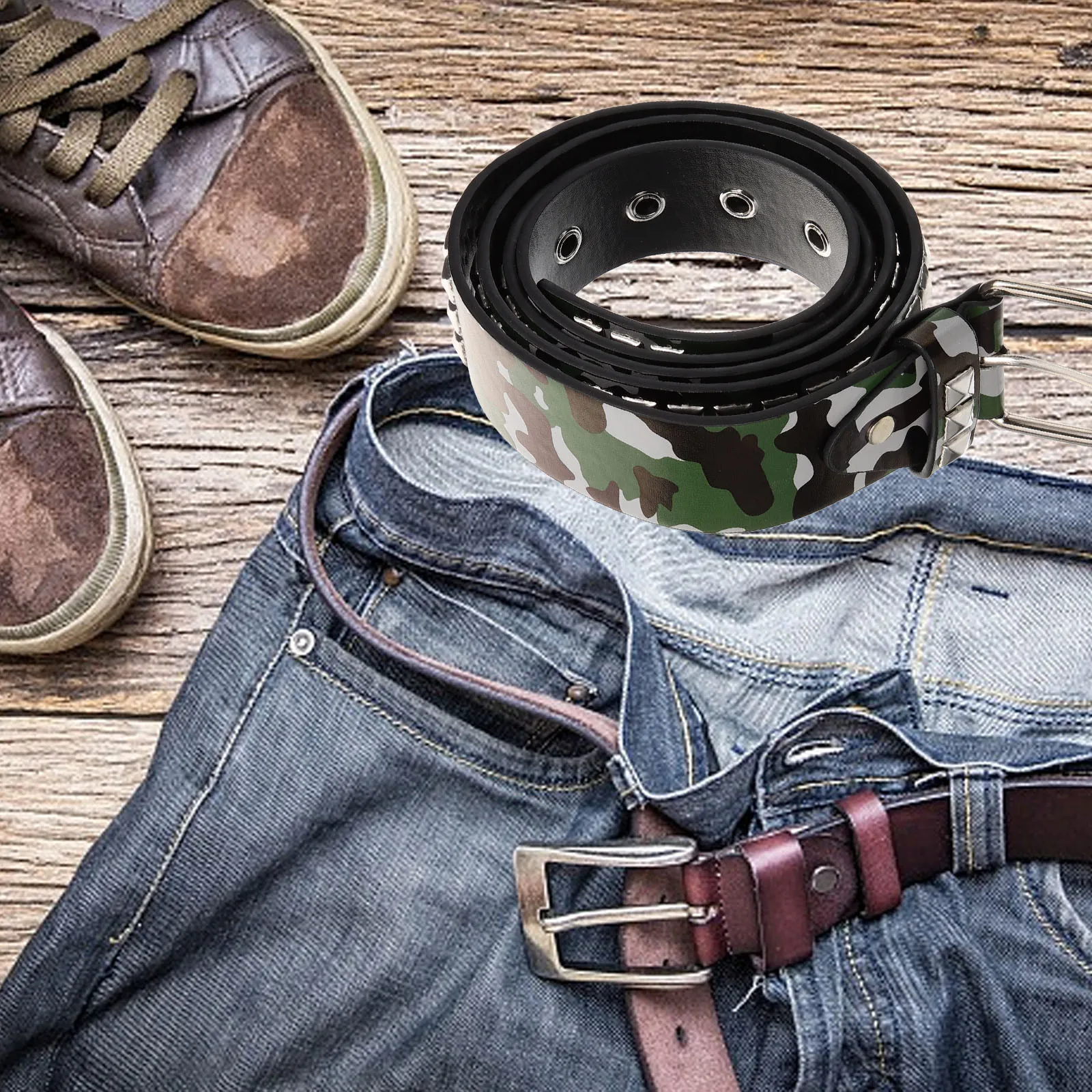 

Adjustable 120cm Mens Belt Stylish Artificial Waist Unique Belts Trendy Fashionable Camouflage