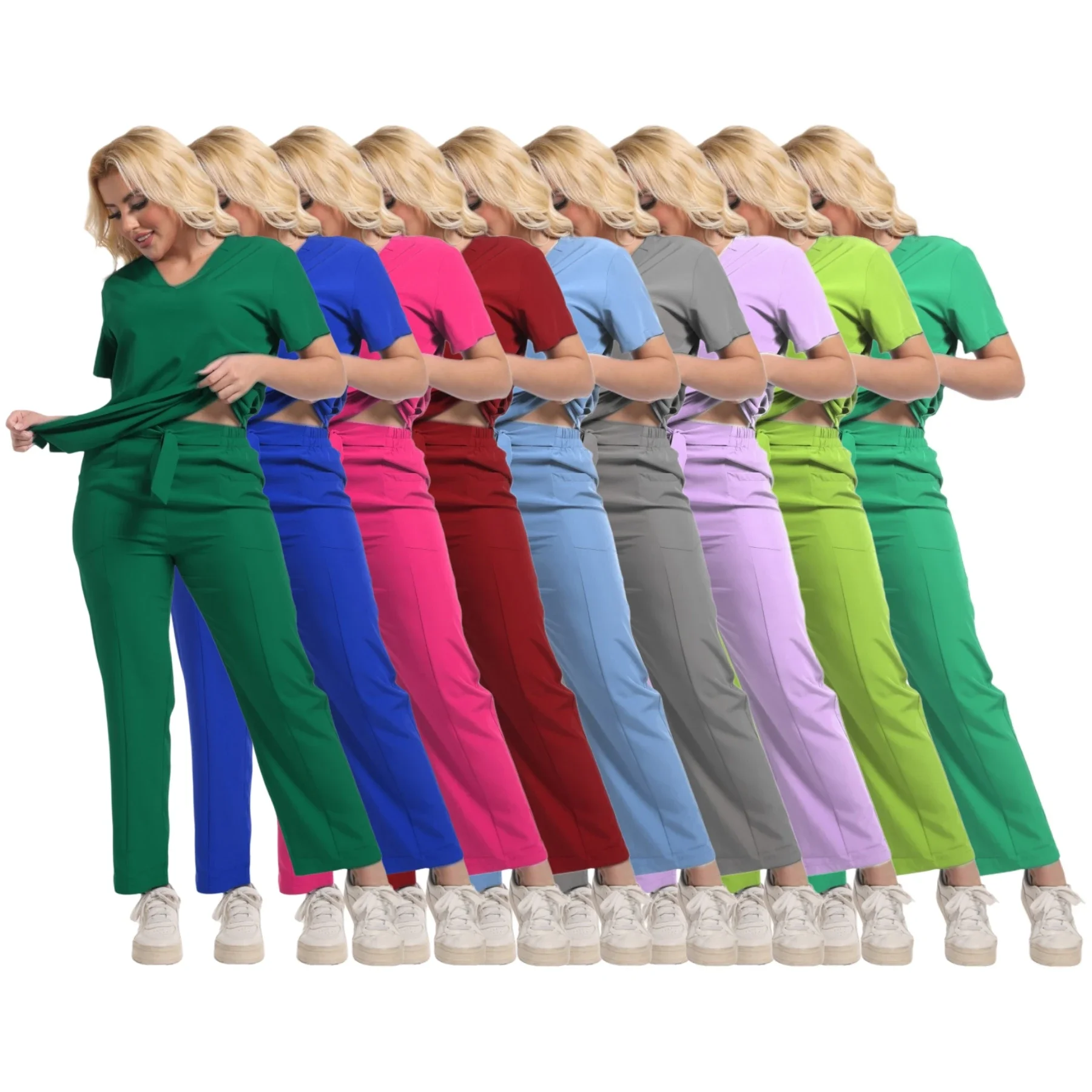 

Beauty Scrubs Uniform Suit Short Sleeve V-neck Tops Pants Nurse Uniform Women Nursing Clothes Multicolor Doctor Medical Workwear