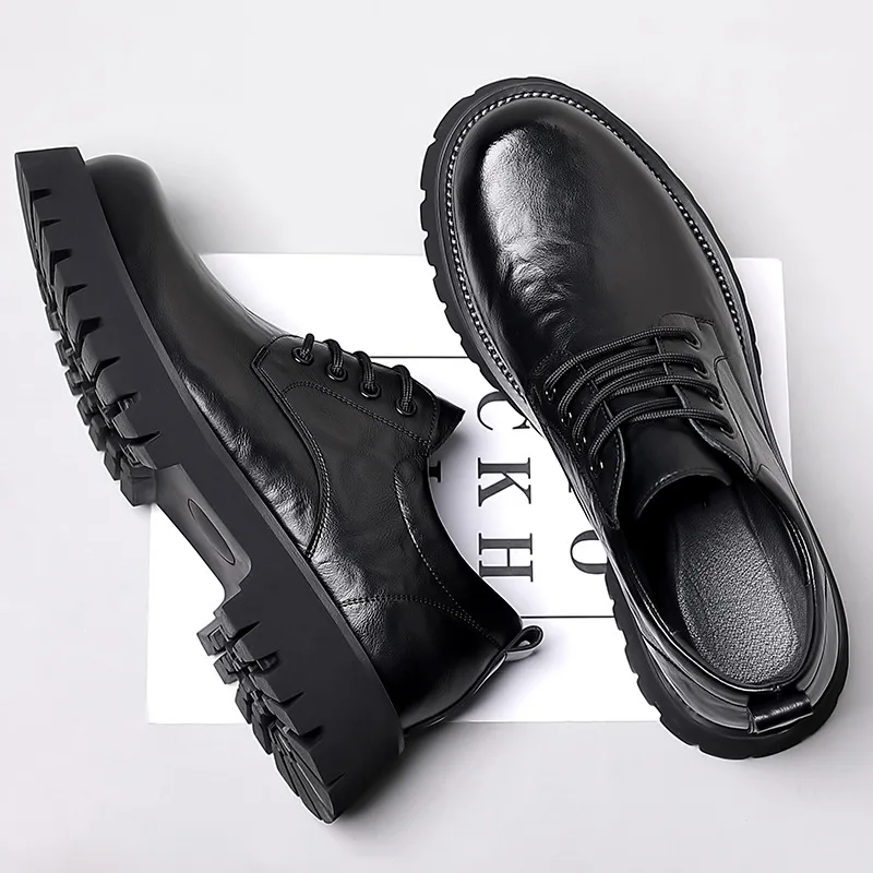 Men Casual Shoes Fashion Brand Sneakers Men Genuine Leather Shoes Black Breathable Business Lace-Up Men Shoes