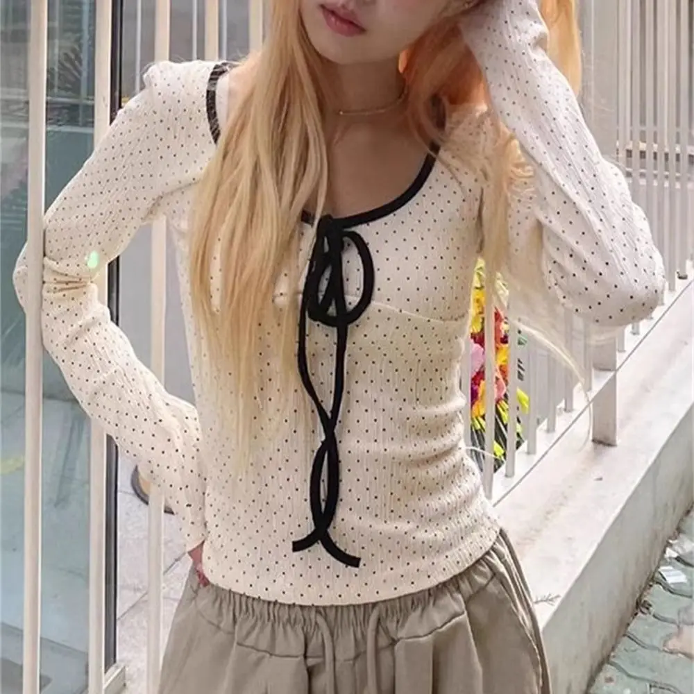 Polka Dot Y2k Bandage T-Shirt Damen Harajuku Chic Basic Ärmellos Frühling Herbst Koreanische Mode Sexy Vintage Slim Camisetas