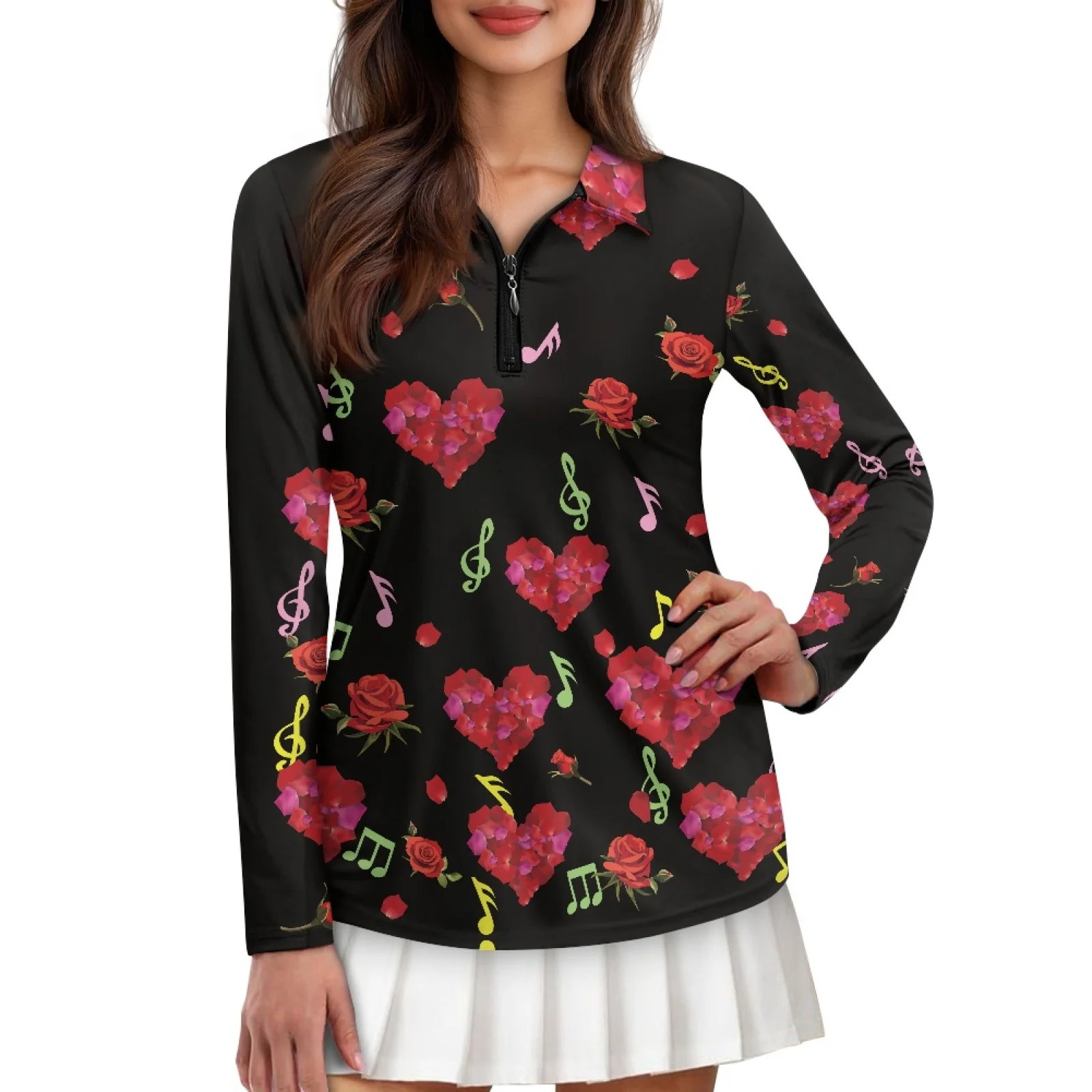PENSTROLL Rose Music Note Print Womens Soft Athletic Sport Tops Moisture Wicking Yoga Top for Outdoor