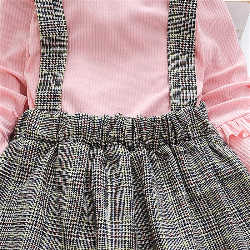Fashion Kid Girl Dress Korean Style Princess Dresses Straps Bow Striped Dress Long Sleeve Knitted Fall Costume Baby Outfit A844