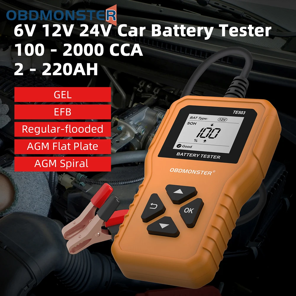 OBDMONSTER Car Battery Tester 6V 12V 24V TE503 Capacity Digital Car System Batteries Analyzer Auto Battery Diagnostic Tool