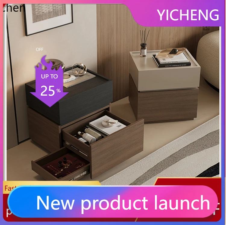 A3-16  Solid Wood Bedside Table Minimalist Storage Cabinet with Lock Multifunctional Organizer Safe Box