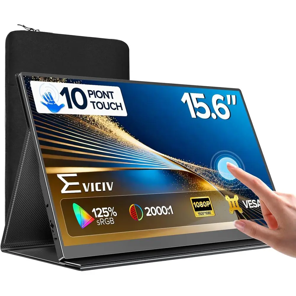 

15.6 1080P IPS Touchscreen Portable Monitor, 125% sRGB, 10-Point Touch, VESA & Case, Mini HDMI & USB-C, Ultra-Thin for Travel, L