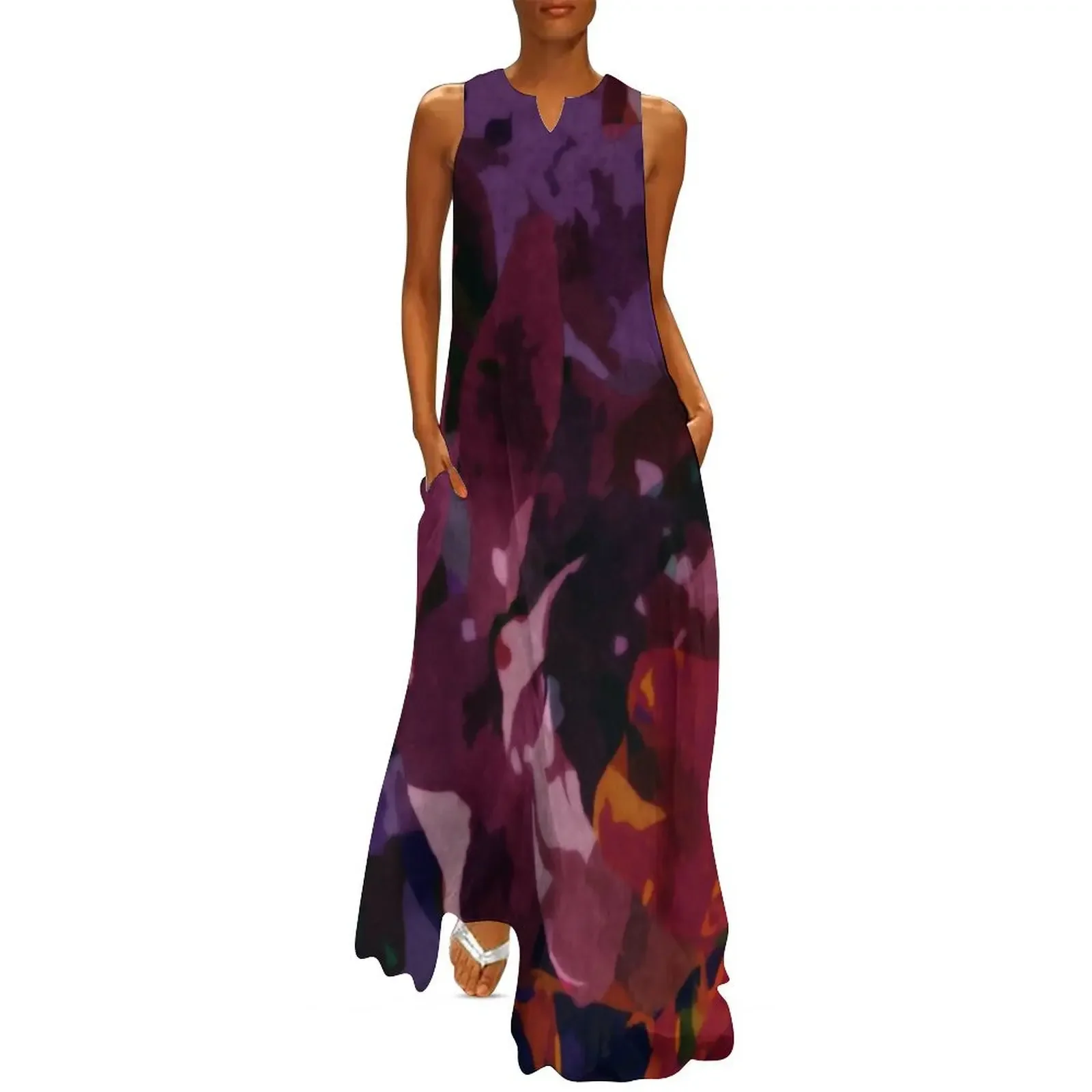 

Archival Flowers - Purple, Pink, Copper Abstract Long Dress womens clothing dress party night evening dresses women Dress