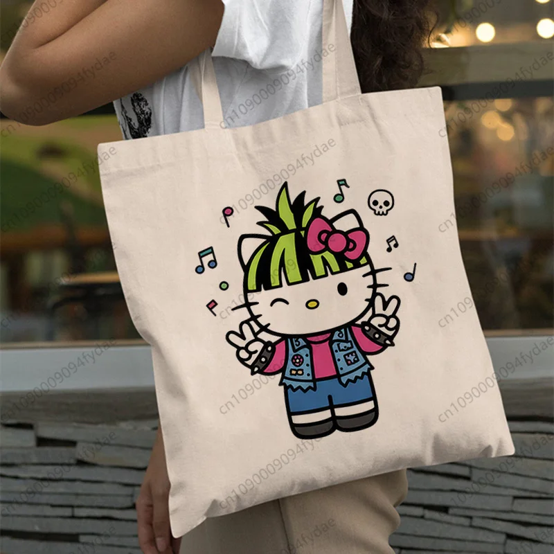 

New Arrives Sanrio Hello Kitty Punk Rock Graphic Art Canvas Bag Totes Simple Printed Shopping Bags Girls Life Casual Pacakge