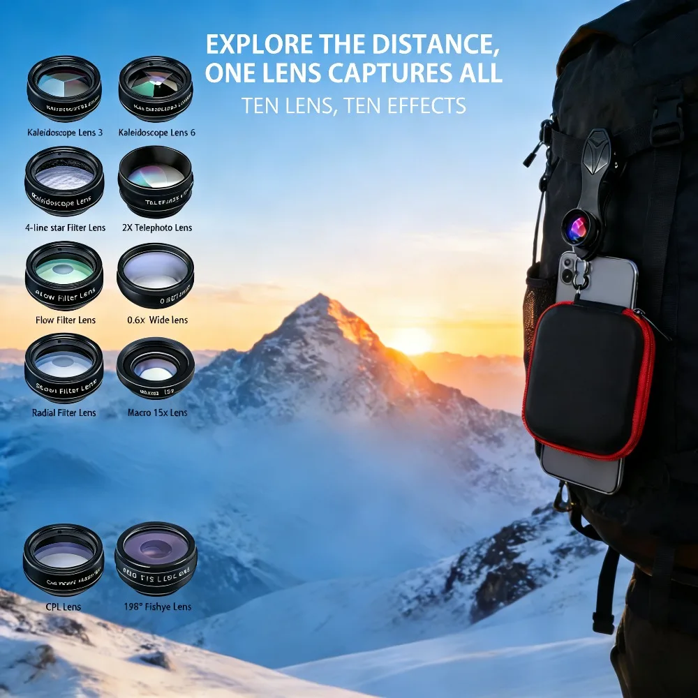 

Универсальный многофункциональный набор объективов для мобильного телефона 11 в 1, с ультраширокоугольной коллекцией объективов «рыбий глаз»