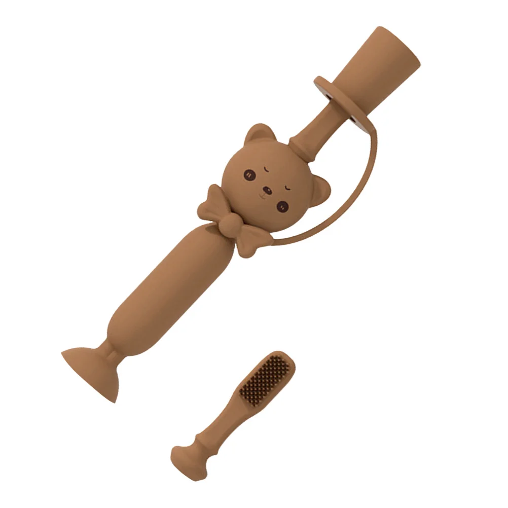 

1 шт., детская силиконовая зубная щетка с мультяшным медведем, ручная тренировка, мягкая щетина, уход за полостью рта, подушечка для прорезывания зубов для малышей, детская зубная щетка