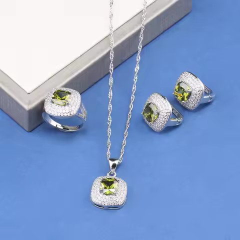 Unique Square 925 Silver Fine Jewelry For Women Gift Wedding Elegant Necklace And Clip Earrings Ring Zircon 4-Piece Sets