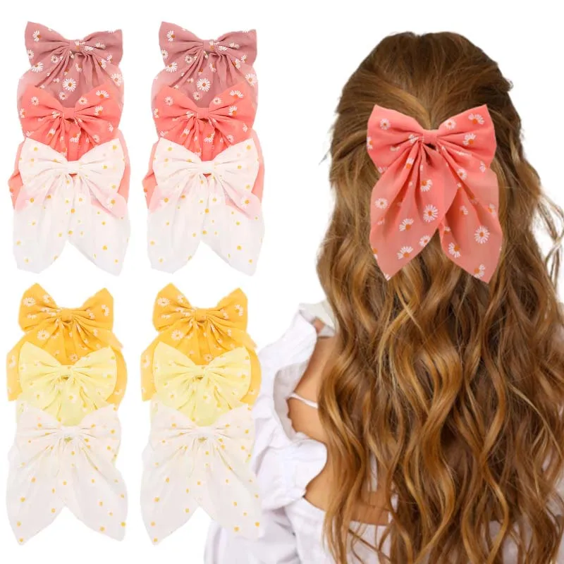 

ncmama 3Pcs/set Sweet Girls Daisy Hair Bow Elegant Ribbon Bowknote Hair Clips Barrettes Floral Hairpin Headwear Hair Accessories